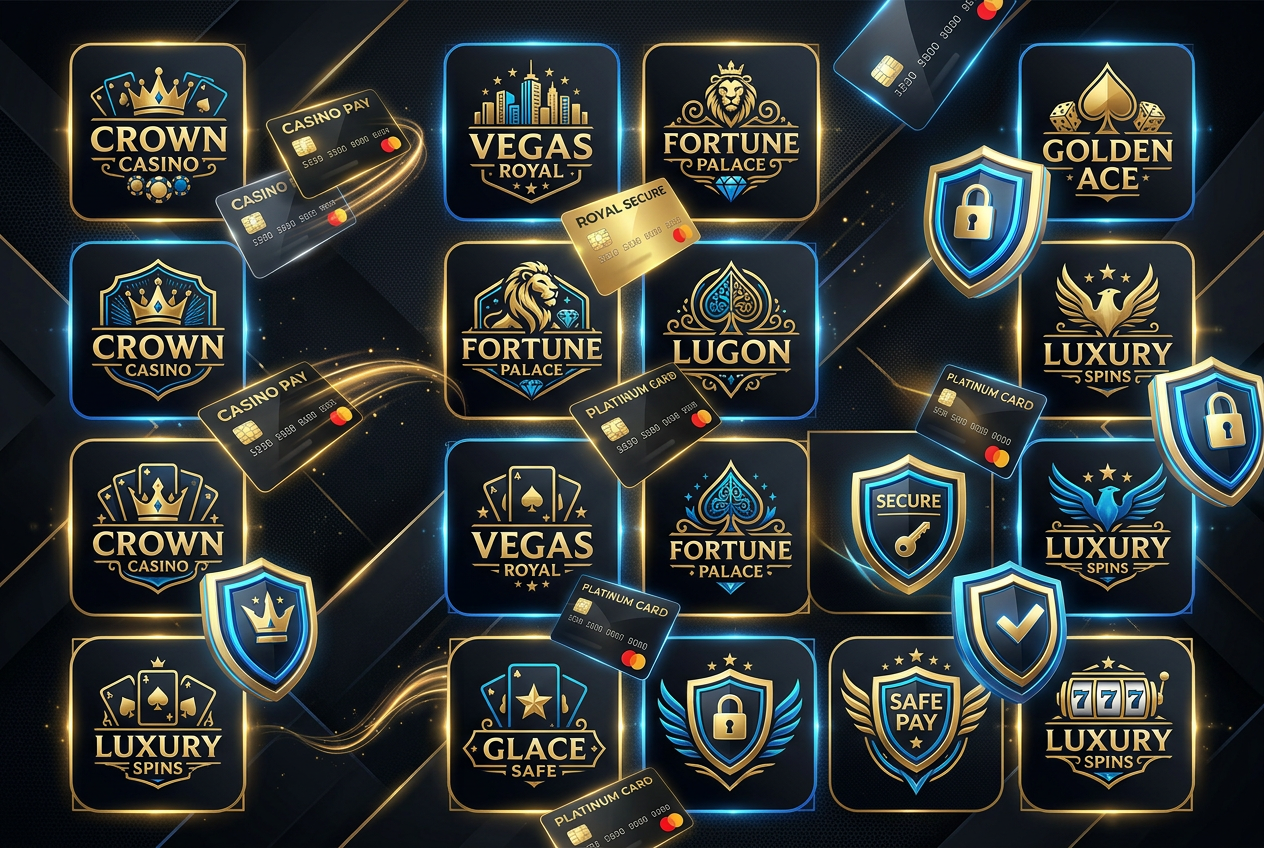 Visual representation of popular casino brands logos mixed with Revolut technology elements
