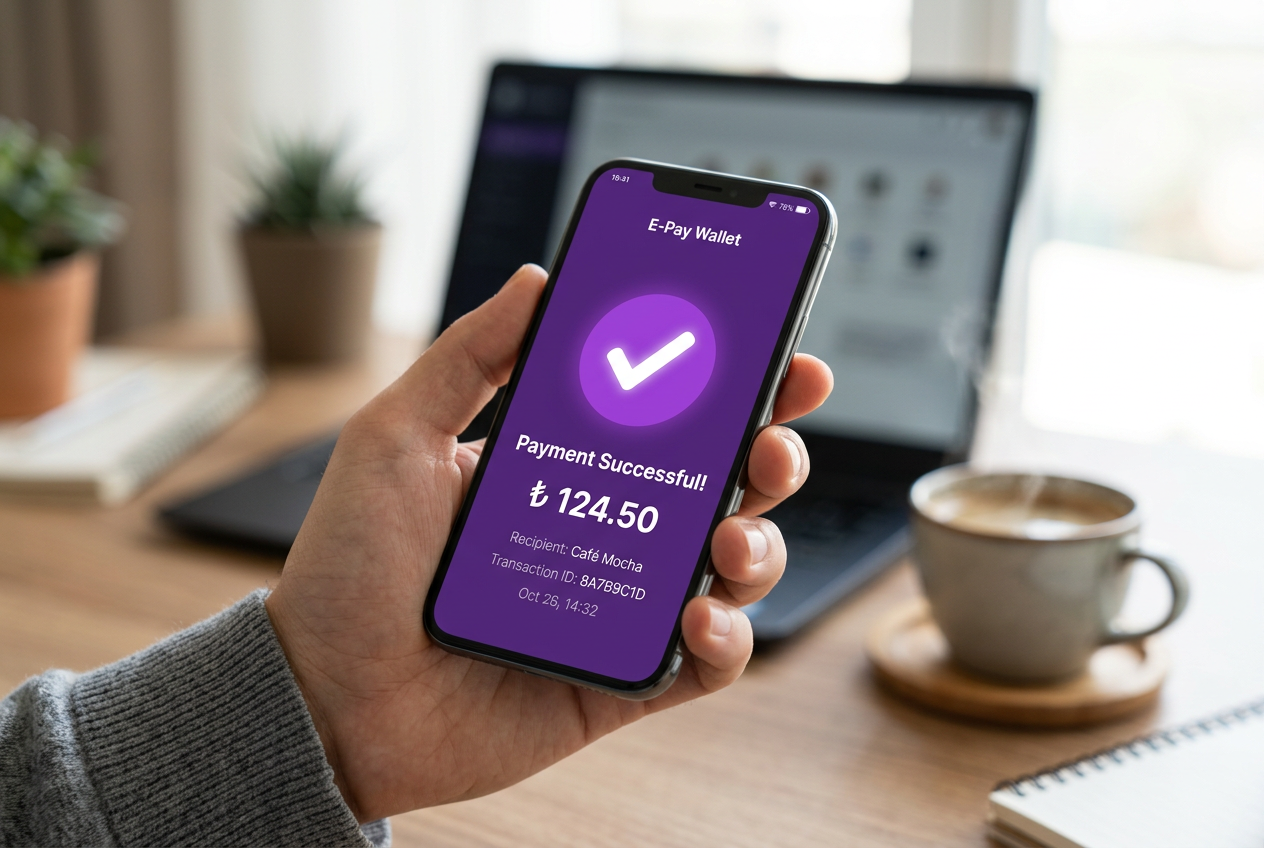 Modern payment confirmation on a smartphone with Skrill app interface